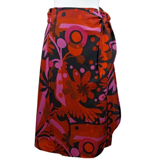 Lesley Evers SZ XS Linen Viscose Blend Colorful Print Floral Wrap Skirt NWOT - Picture 2 of 7